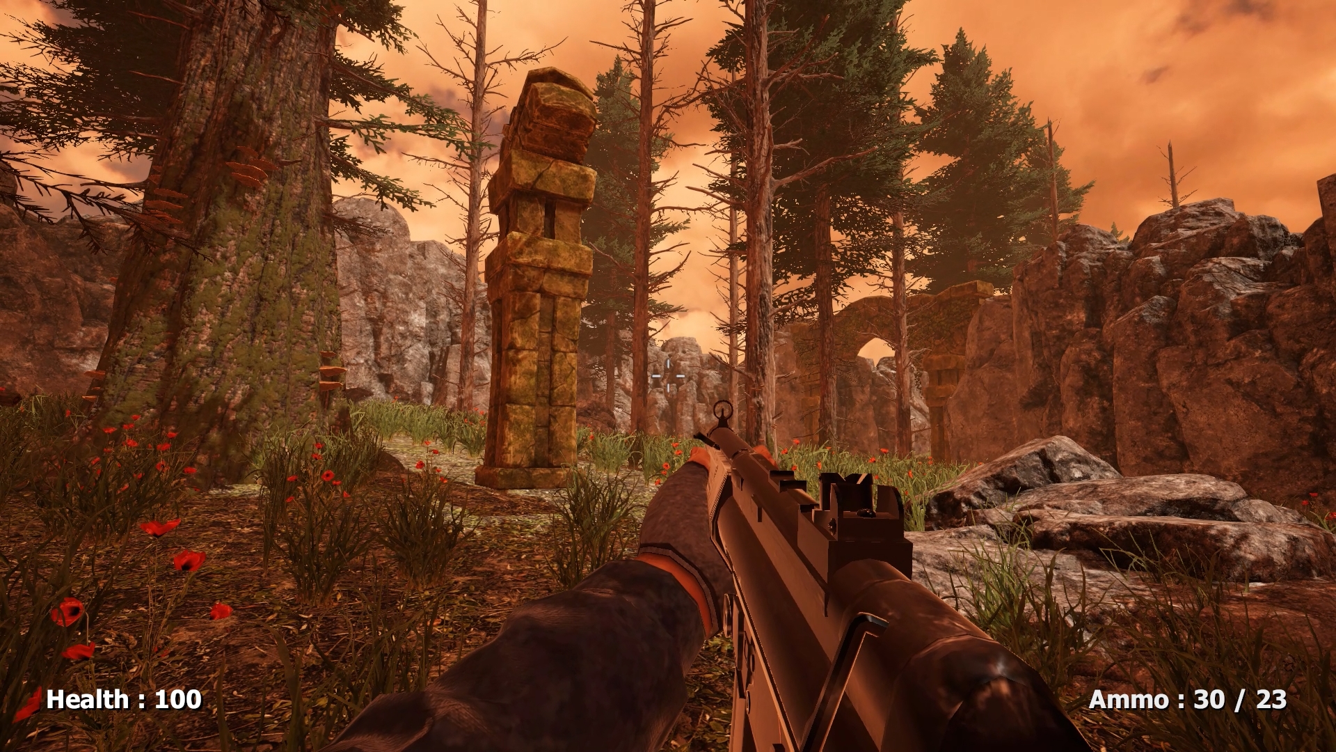 Soldier exploring ancient ruins